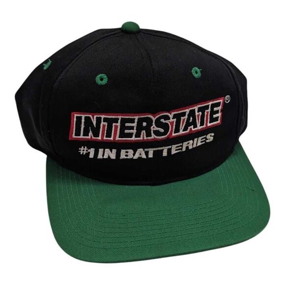 Vintage Interstate Batteries Snapback Hat Adjustable Black Green Milano Hat - Picture 1 of 4